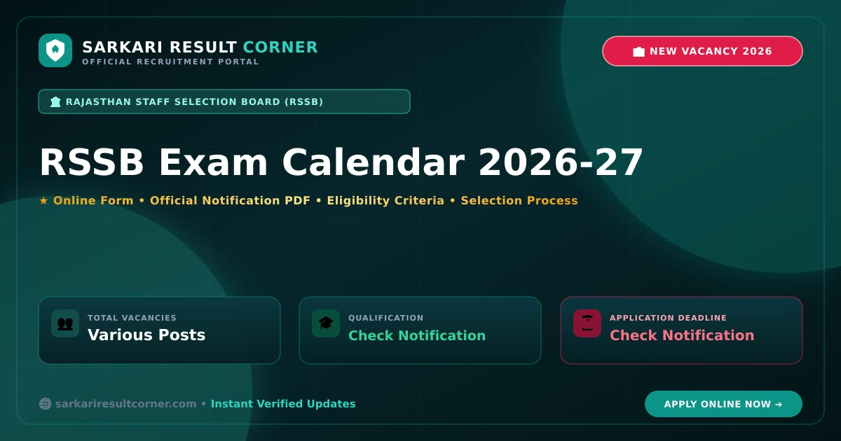 RSSB Exam Calendar 2026-27: Apply Online for Various Posts RSSB Exam Calendar 2026-27 Notification, Online Form, Eligibility & Exam Date - Sarkari Result Corner