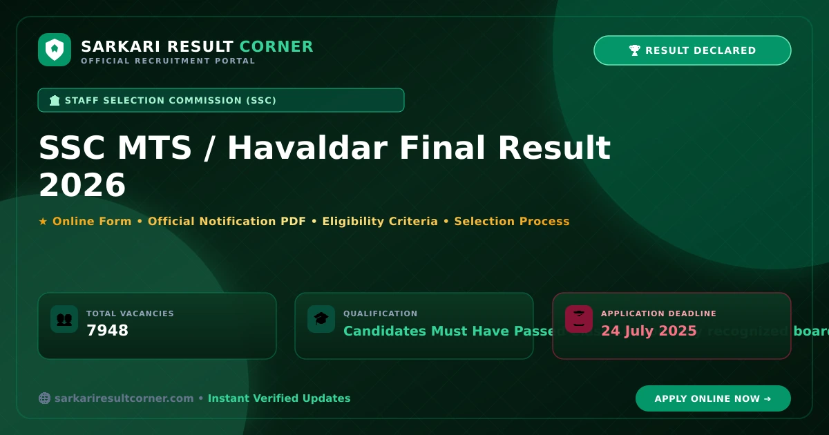 ssc mts havaldar 2026 ssc mts havaldar 2026 Notification, Online Form, Eligibility & Exam Date - Sarkari Result Corner