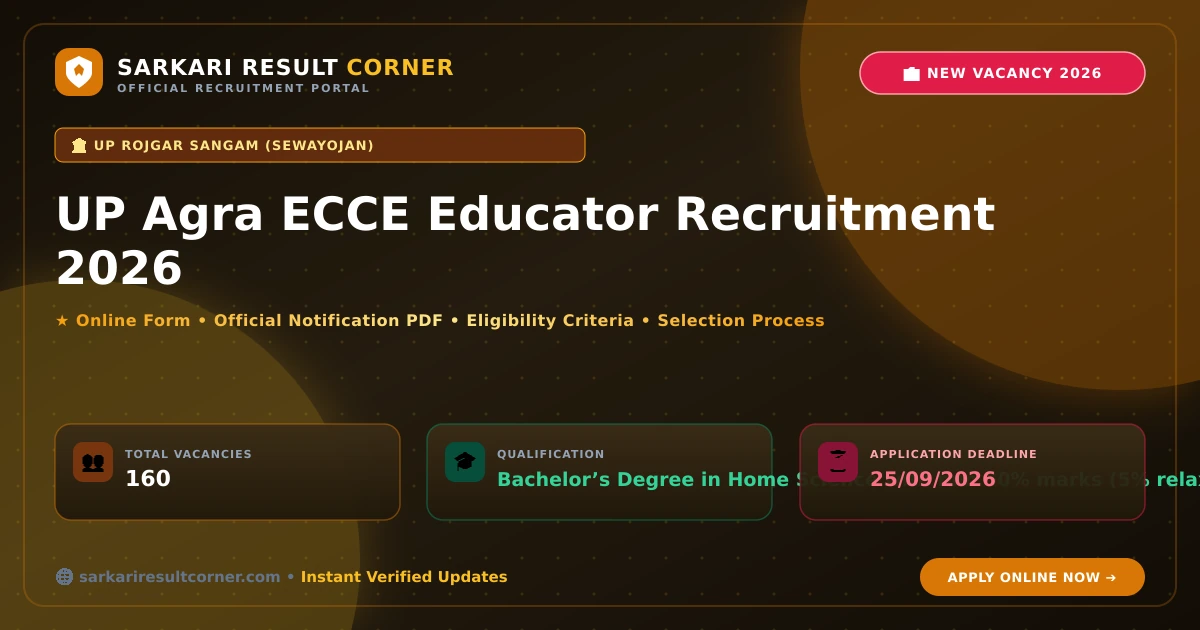 UP Agra ECCE Educator Recruitment 2026: Apply Online for 160 Posts UP Agra ECCE Educator Recruitment 2026 Notification, Online Form, Eligibility & Exam Date - Sarkari Result Corner