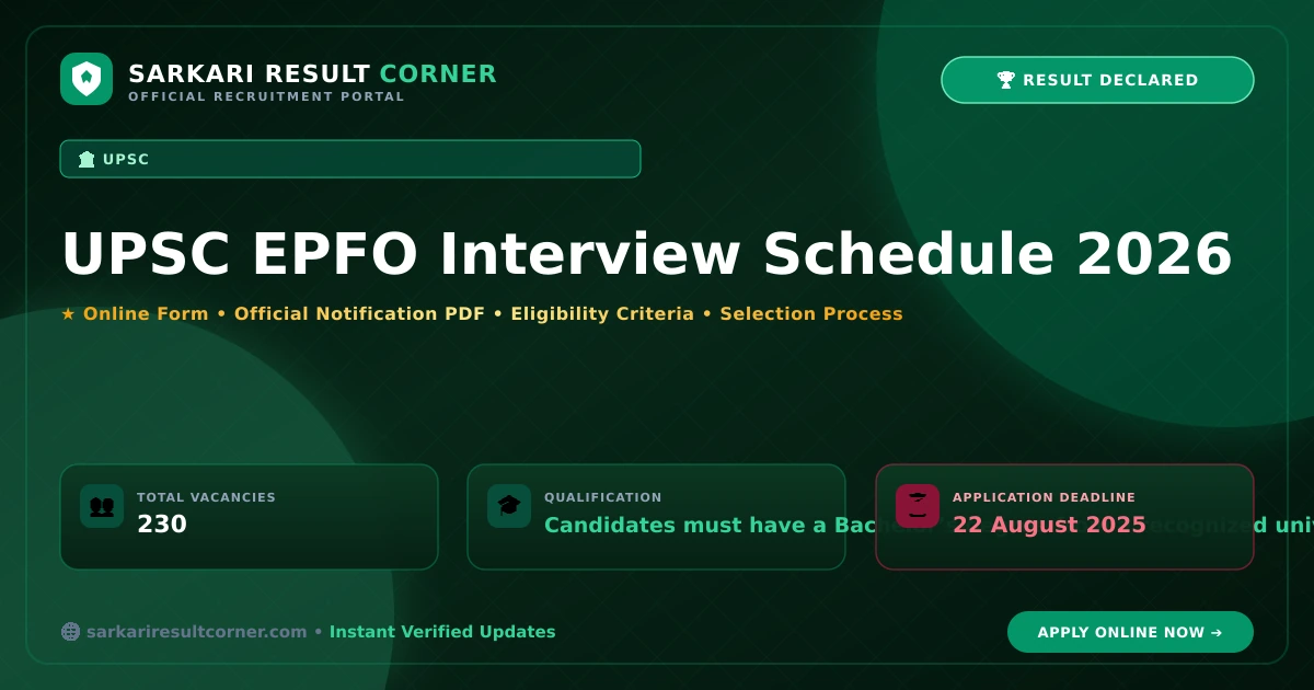 UPSC EPFO Interview Schedule 2026 UPSC EPFO Interview Schedule 2026 Result