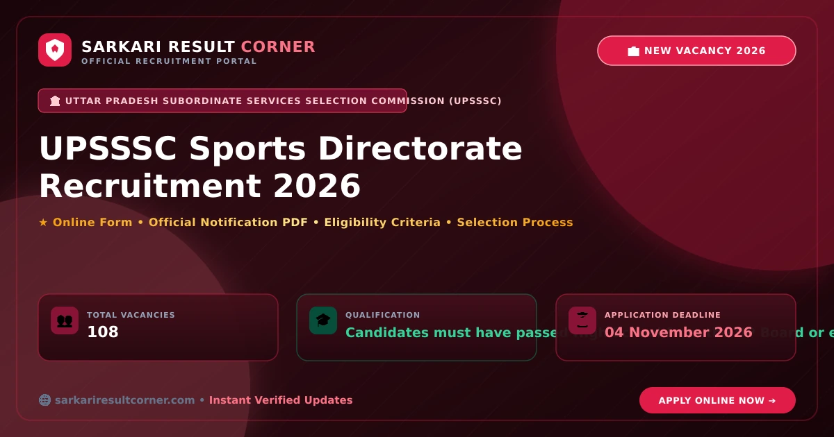UPSSSC Sports Directorate Recruitment 2026 UPSSSC Sports Directorate Recruitment 2026 Notification